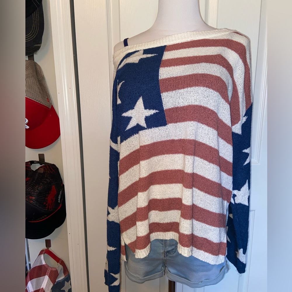 Pink Lily Patriotic Knitted Sweater - Size Small